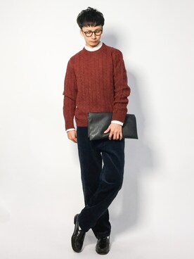 「白シャツ×ニット」｜RENさん（メンズ・176cm）の冬コーディネート