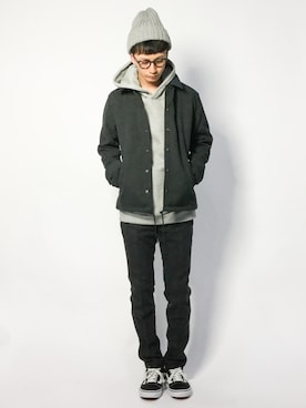 「SEVENDAYS=SUNDAY（セブンデイズサンデイ）のアイテム（パーカー）」を使った、RENさん（メンズ・176cm）の冬コーディネート