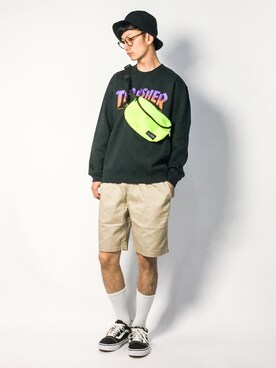 「アイテム（ボディバッグ/ウエストポーチ、イエロー系）」を使った、RENさん（メンズ・176cm）の春コーディネート