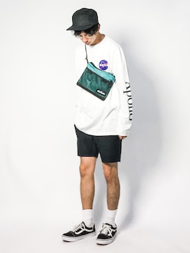 「アイテム（ショルダーバッグ、ブルー系）」を使った、RENさん（メンズ・176cm）の夏コーディネート
