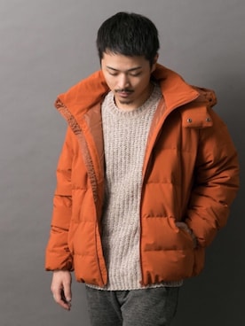 「クルーネック」｜「アイテム（ダウンジャケット/コート）」を使った、Yudai  Yorozuさん（メンズ・164cm）の秋コーディネート