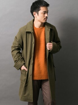 「ジャガード」｜「アイテム（ステンカラーコート）」を使った、Yudai  Yorozuさん（メンズ・164cm）の秋コーディネート