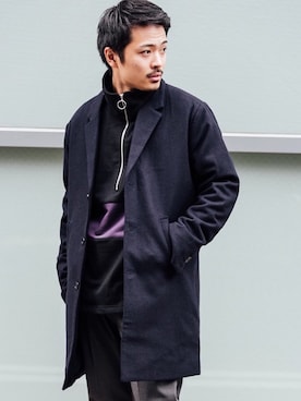 「メルトン」｜「アイテム（チェスターコート）」を使った、Yudai  Yorozuさん（メンズ・164cm）の冬コーディネート