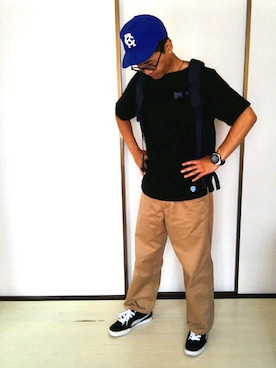 「COOPERS TOWN（クーパーズタウン）のアイテム（帽子）」を使った、naoyaさん（メンズ・168cm）の夏コーディネート