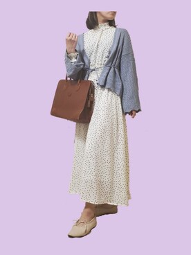 「しまむら（シマムラ）のアイテム（ワンピース、ホワイト系）」を使った、はるまきさん（レディース・155cm）の春コーディネート