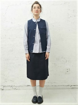 「アイテム（ローファー、ブルー系）」を使った、L&HARMONYさん（レディース・168cm）の春コーディネート