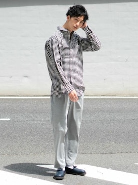 「アイテム（ローファー、ブルー系）」を使った、L&HARMONYさん（メンズ・177cm）の春コーディネート