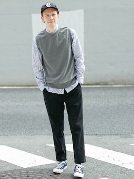 「アイテム（ベスト）」を使った、L&HARMONYさん（メンズ・180cm）の夏コーディネート