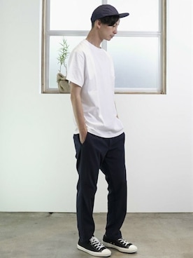 「ポケットＴシャツ」｜「アイテム（キャップ）」を使った、L&HARMONYさん（メンズ・177cm）の夏コーディネート