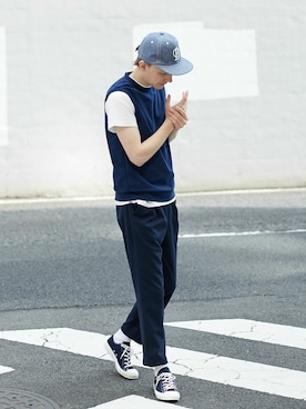 「ネイビー×ホワイト」｜L&HARMONYさん（メンズ・180cm）の夏コーディネート