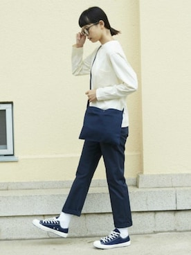 「ネイビー×ホワイト」｜L&HARMONYさん（レディース・165cm）の秋コーディネート