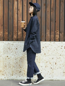 「キャップ女子」｜L&HARMONYさん（メンズ・165cm）の冬コーディネート