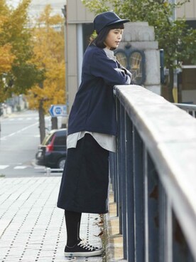 「スカートコーデ」｜「アイテム（帽子）」を使った、L&HARMONYさん（レディース・165cm）の冬コーディネート