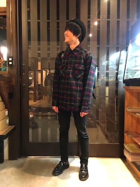 「ウールシャツ」｜「アイテム（ハンチング/ベレー帽）」を使った、pontommy1969さん（メンズ・163cm）の秋コーディネート