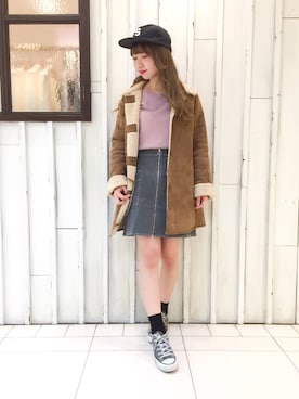 「ラメニット」｜「アイテム（ムートンコート）」を使った、erina 🌿さん（レディース・153cm）の冬コーディネート