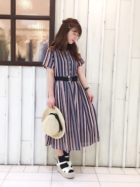「archives（アルシーヴ）のアイテム（シャツワンピース）」を使った、erina 🌿さん（レディース・153cm）の夏コーディネート