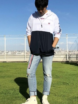 「Levis」｜「アイテム（マウンテンパーカー）」を使った、リーバイス STAFF MENさん（メンズ・188cm）の秋コーディネート