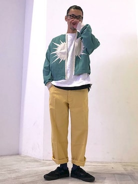 「Levi's（リーバイス）のアイテム（スタジャン）」を使った、リーバイス STAFF MENさん（メンズ・175cm）の春コーディネート