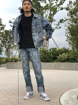「デニム オン デニム」｜リーバイス STAFF MENさん（メンズ・174cm）の夏コーディネート