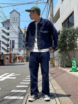 「アイテム（デニムジャケット）」を使った、リーバイス STAFF MENさん（メンズ・172cm）の夏コーディネート