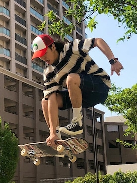 「Levi's（リーバイス）のアイテム（帽子）」を使った、リーバイス STAFF MENさん（メンズ・168cm）の夏コーディネート