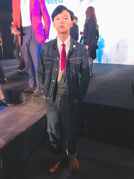 「Guess（ゲス）のアイテム（オールインワン・サロペット）」を使った、Yangさん（メンズ・174cm）の春コーディネート
