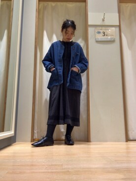 「ノーカラージャケット」｜イヌヅカさん（レディース・154cm）の冬コーディネート