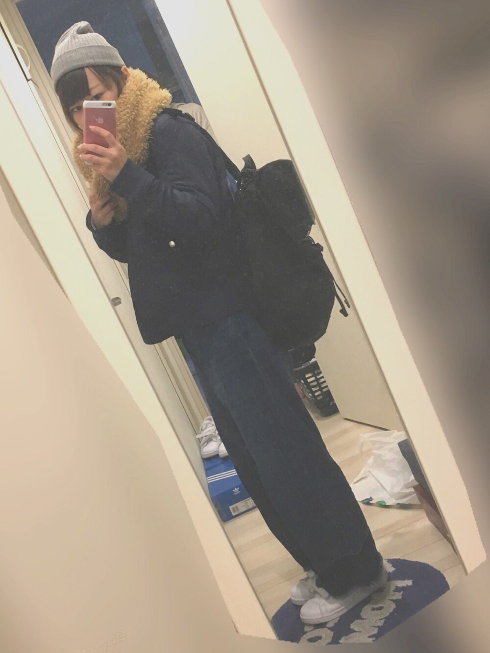 「秋コーデ、大人カジュアル、カジュアル、冬、キレイめ、ブルゾン、coen」｜「w closetのアイテム（デニムパンツ、ブルー系）」を使った、ponzuさん（レディース・154cm）の秋コーディネートの1枚目の写真