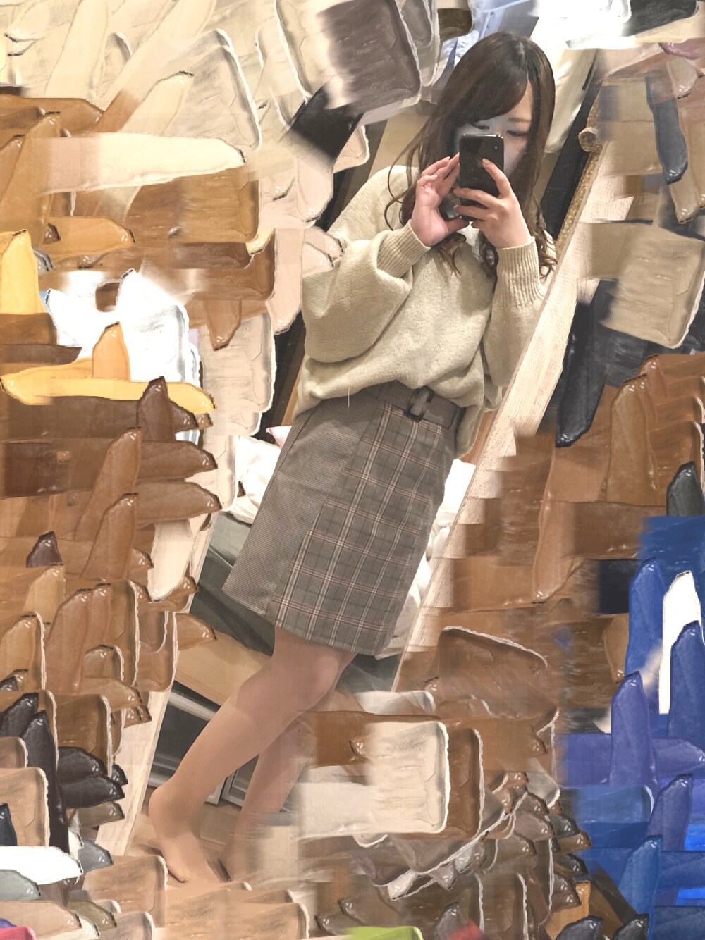 「カジュアル、プチプラコーデ、スカート、ガーリー」｜「Honeysの前釦台形スカート（スカート、ブラウン系）」を使った、ponzuさん（レディース・154cm）の春コーディネートの1枚目の写真