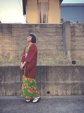 「着物」｜「アイテム（その他シューズ）」を使った、minamiemiさん（レディース・168cm）の冬コーディネート