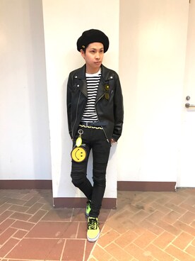 「WEGO（ウィゴー）のアイテム（ライダースジャケット）」を使った、POP☺︎さん（メンズ・168cm）の春コーディネート