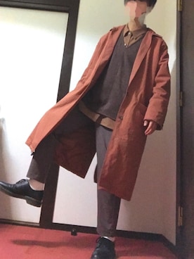 「CASPER JOHN」｜「アイテム（ステンカラーコート）」を使った、ASさん（メンズ・168cm）の冬コーディネート