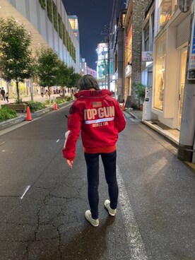 「アイテム（ミリタリージャケット、レッド系）」を使った、sichaaaanさん（レディース・161cm）の秋コーディネート