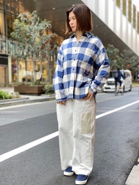 「ネイビー×ホワイト」｜「アイテム（スリッポン）」を使った、sichaaaanさん（レディース・161cm）の春コーディネート