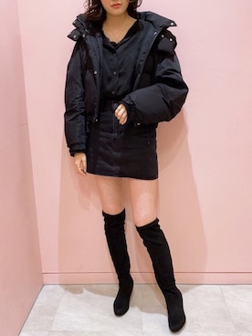 「ショートダウン」｜「アイテム（その他アウター）」を使った、綾乃さん（レディース・170cm）の冬コーディネート