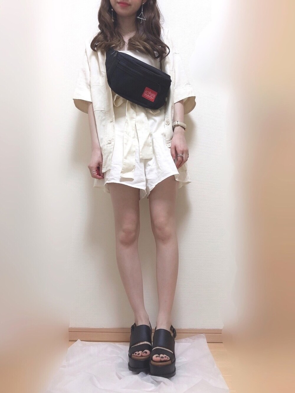「夏コーデ、summer、大人女子、ootd、outfit、セットアップ風、mystic、who's who chico、おしゃれさんと繋がりたい、いいね、save、フォローお願いします🤑」｜「mysticの麻レーヨンノーカラーシャツ（シャツ/ブラウス、ホワイト系）」を使った、yuririn*さん（レディース・156cm）の夏コーディネートの1枚目の写真