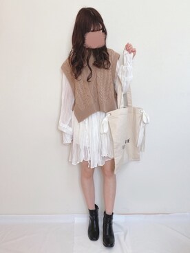 「DHOLIC（ディーホリック）のサイドリボンベスト（ベスト）」を使った、yuririn*さん（レディース・156cm）の春コーディネート