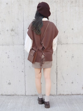 「秋のカフェオレコーデ」｜「アイテム（ハンチング/ベレー帽）」を使った、yuririn*さん（レディース・156cm）の秋コーディネート
