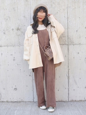 「秋のカフェオレコーデ」｜「アイテム（サロペット/オーバーオール）」を使った、yuririn*さん（レディース・156cm）の秋コーディネート