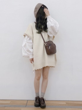 「消えそうな色コーデ」｜「アイテム（ハンチング/ベレー帽）」を使った、yuririn*さん（レディース・156cm）の秋コーディネート