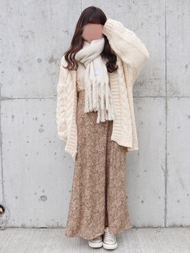 「アイテム（ストール/ショール、ホワイト系）」を使った、yuririn*さん（レディース・156cm）の冬コーディネート