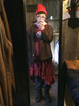 「skirt」｜「アイテム（ニットキャップ/ビーニー）」を使った、524さん（メンズ・165cm）の冬コーディネート