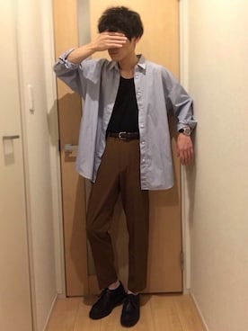 「ブラウンパンツ」｜「アイテム（その他シューズ）」を使った、kazukazuさん（メンズ・170cm）の夏コーディネート