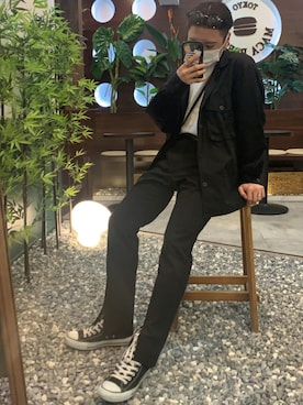 「GU（ジーユー）のアイテム（ジャケット/アウター、ブラック系）」を使った、reiosawa20030403さん（メンズ・161cm）の冬コーディネート