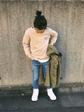 「devirock（デビロック）のアイテム（モッズコート）」を使った、chummy さん（キッズ・130cm）の冬コーディネート