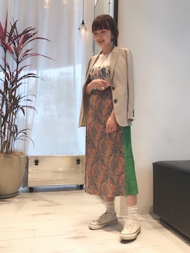 「キルトスカート」｜「アイテム（ジャケット/アウター）」を使った、mari .さん（レディース・166cm）の春コーディネート