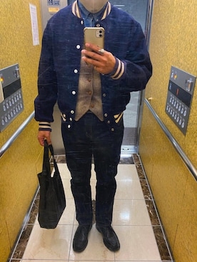 「古着好きな人と繋がりたい」｜「アイテム（スタジャン）」を使った、はっとさん（メンズ・172cm）の冬コーディネート