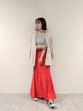 「ノーカラージャケット」｜IRIEさん（レディース・160cm）の春コーディネート