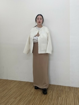 「キャミワンピース」｜「アイテム（ノーカラージャケット）」を使った、IRIEさん（レディース・160cm）の冬コーディネート