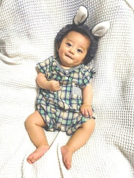 「アイテム（ロンパース、グリーン系）」を使った、haruruさん（キッズ・60cm）の夏コーディネート